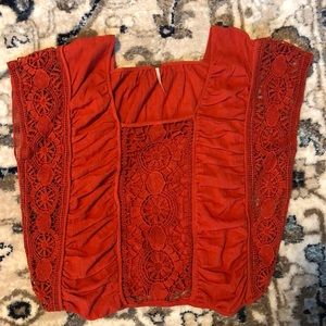 FREE PEOPLE burnt orange blouse - crochet detail